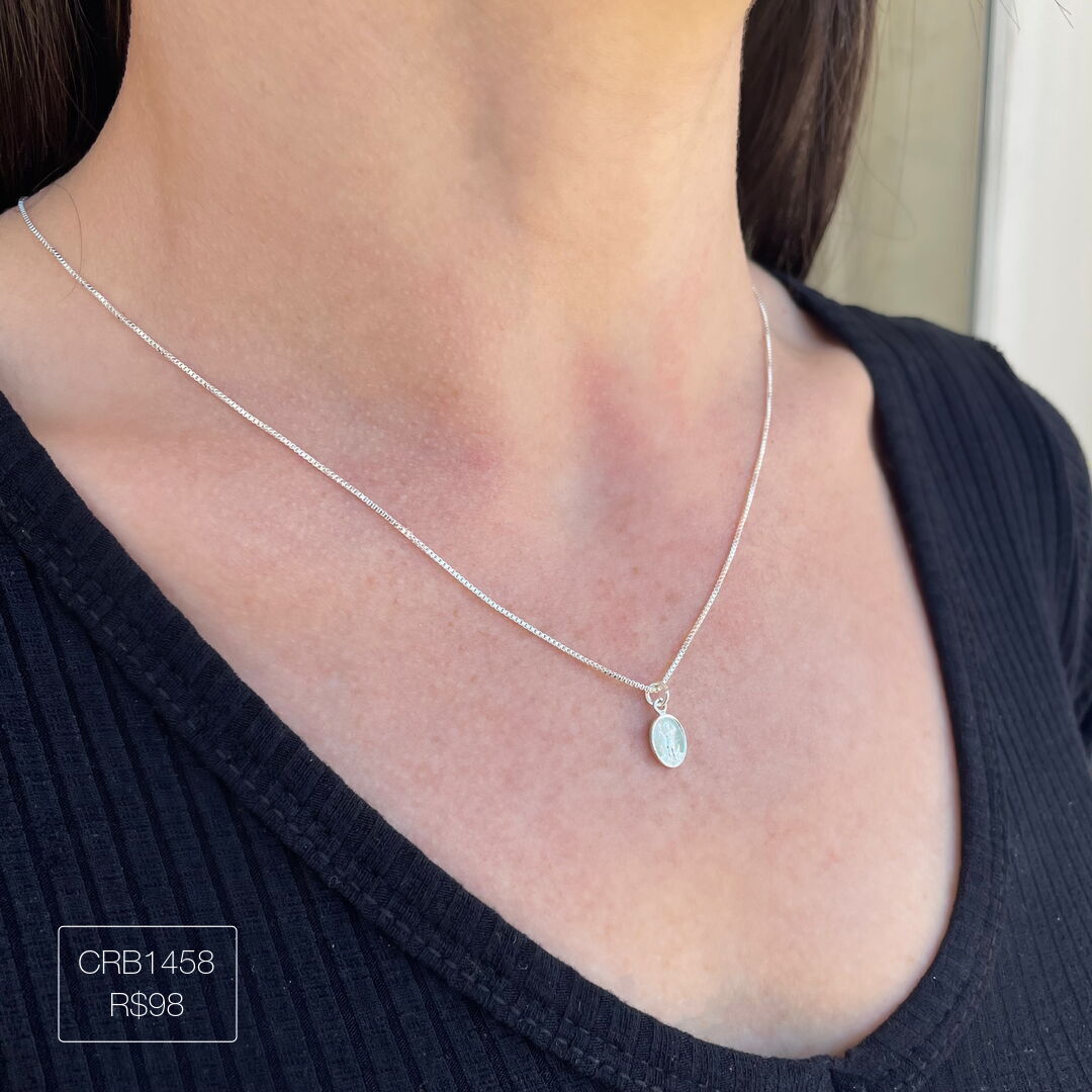 Colar Santo Expedito Redonda PP Liso Prateado